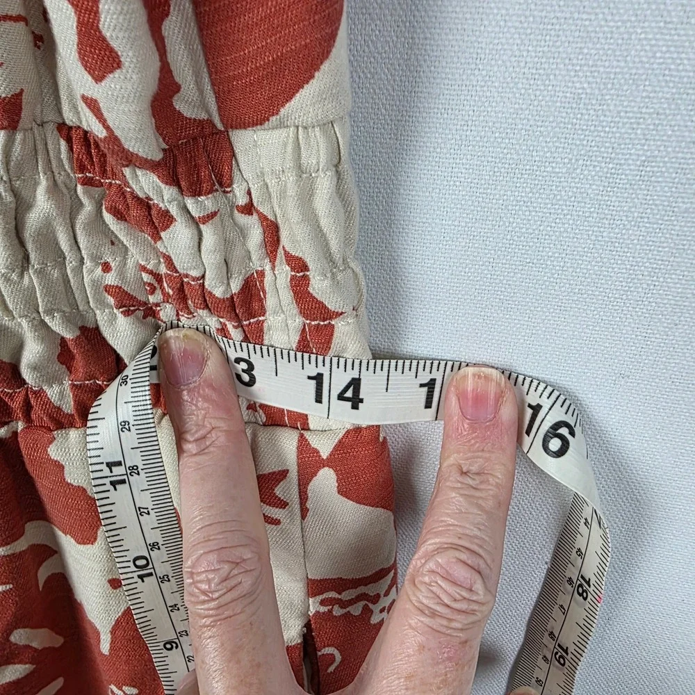 Anthropologie Rust Floral Wide Leg Jumpsuit XXS V-Neck Smocked Waist OB1673099 - Picture 8 of 9